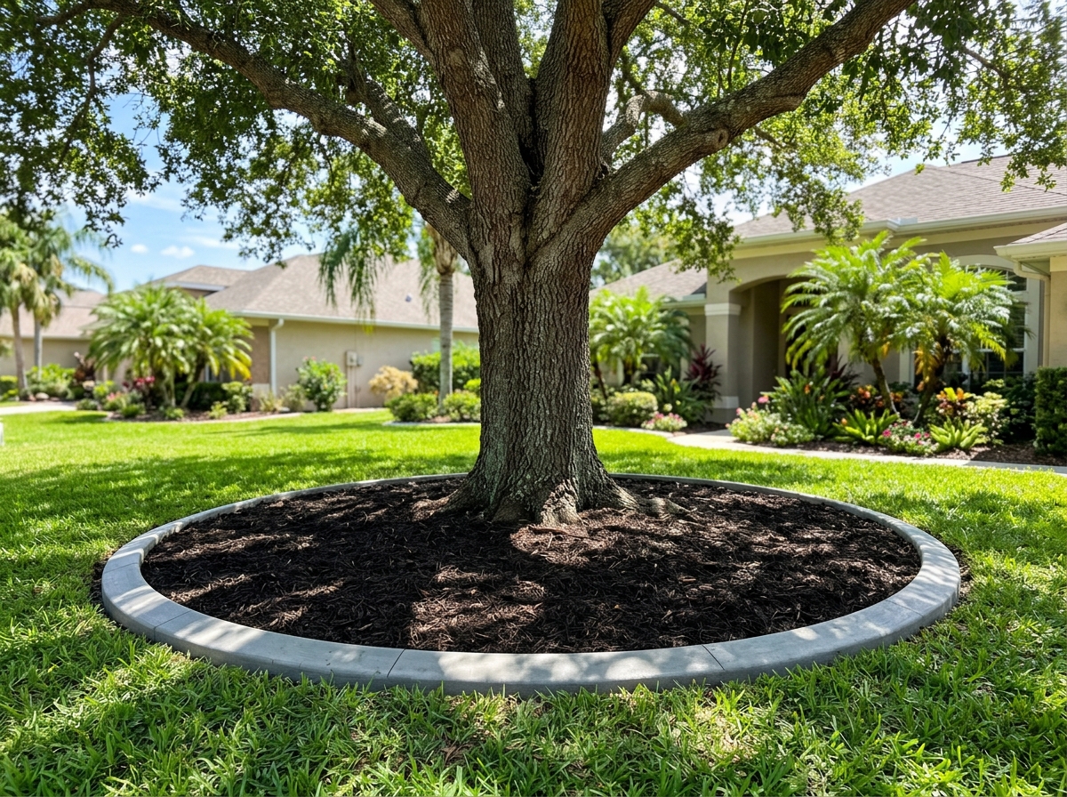 Tree rings and garden border concrete curbing in Central Florida