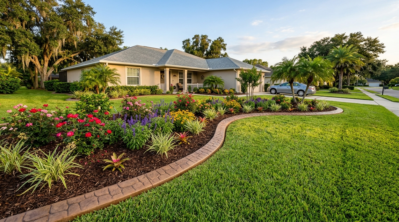 Concrete landscape curbing in Auburndale, Florida residential neighborhood