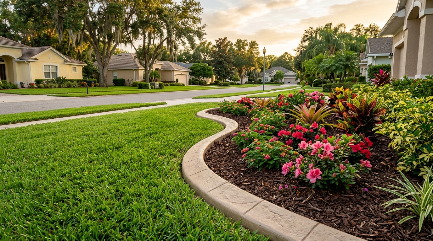 Concrete landscape curbing in a Dade City, Florida residential neighborhood