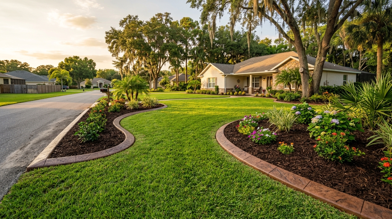 Concrete landscape curbing in a Plant City, Florida residential neighborhood