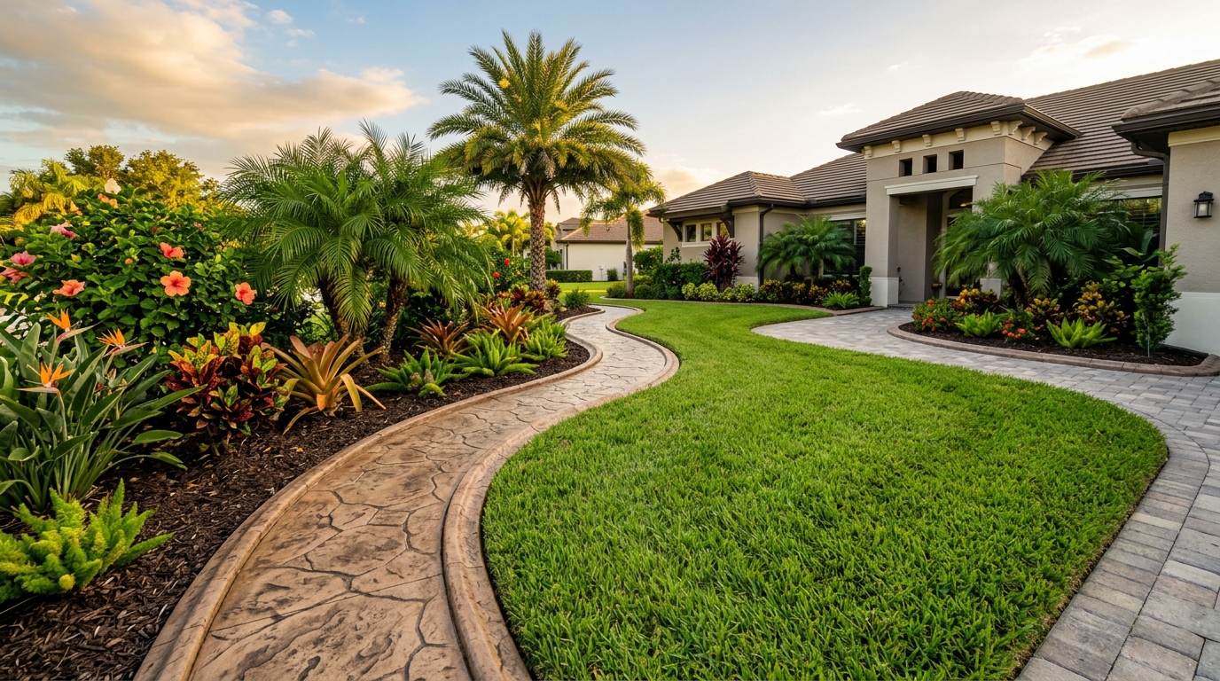 Concrete landscape curbing in a Tampa, FL residential neighborhood